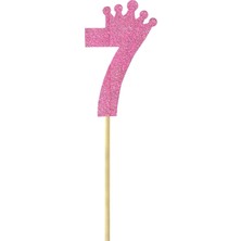 Süsle Bebek ve Parti Eva Simli Rakam Pasta Süsü, 19cm x 7,5cm - 1 Adet Pembe
