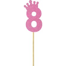 Süsle Bebek ve Parti Eva Simli Rakam Pasta Süsü, 19cm x 7,5cm - 1 Adet Pembe