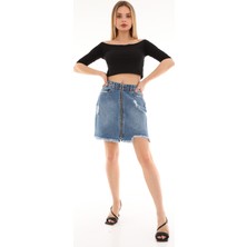 The Bark Fermuarlı Mini Kadın Jean Etek 7345 Mavi