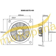 Bahçıvan 66x66 cm BSMS 550 1440 D/D 220/230 volt Monofaze Kare Sanayi Aspiratörü