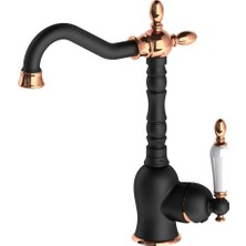 Gpd Retro Tek Gövde Lavabo Bataryası Siyah-Rose Gold Pvd MTL180-S-R