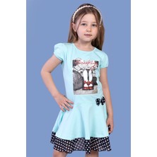Toontoy Kids Toontoy Kız Çocuk Puantiyeli Tül Detaylı Dijital Baskılı Elbise
