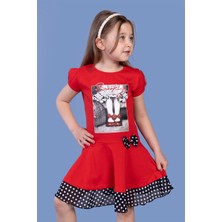 Toontoy Kids Toontoy Kız Çocuk Puantiyeli Tül Detaylı Dijital Baskılı Elbise