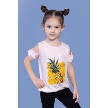 Toontoy Kids Toontoy Kız Çocuk Kolları Detaylı  Ananas Baskılı Tişört