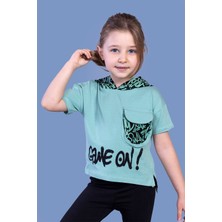 Toontoy Kids Toontoy Kız Çocuk Cep Detaylı Kapüşonlu Baskılı Tişört