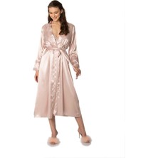 Pierre Cardin 6'lı 6960 Pudra Battal Uzun Saten Gecelik Sabahlık Takımı