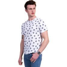 Exve Exclusive Beyaz Üzerine Mavi Fareli Bisiklet Yaka Erkek Tişört T-Shirt