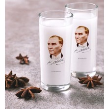BK Kişiye Özel Renkli Baskılı Atatürk Temalı Ikili Rakı Bardağı Seti-15
