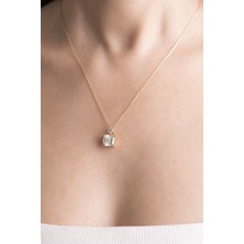 So CHIC 14 Ayar Sarı Altın Sertifikalı Premium Created Taşlı 42 Cm Ascher Kesim Tektaş Kolye