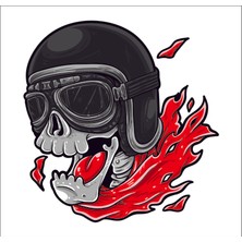 Sticker Fabrikası Motorcu Kasklı Kurukafa Kuru Kafa Motor Çıkartma Sticker 00988