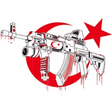 Sticker Fabrikası Türk Bayraklı Tüfek Sticker 00752