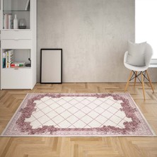 Bona Fortuna Geometrik Çizgiler Dijital Baskı Yıkanabilir Kaymaz Taban Vintage Salon Halısı ve Yolluk (Pudra)