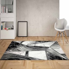 Bona Fortuna Retro Geometrik Çizgi Desenli Dijital Baskı Yıkanabilir Kaymaz Taban Modern Salon Halısı Yolluk(Gri)