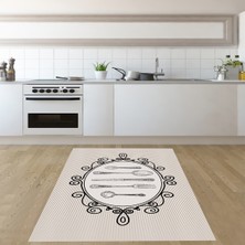Bona Fortuna Çatal Bıçak Desenli Dijital Baskı Yıkanabilir Kaymaz Taban Leke Tutmaz Mutfak Halısı ve Yolluk