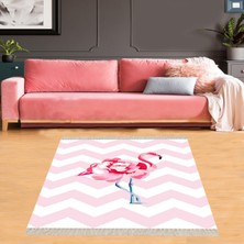 Bona Fortuna Flamingo Çiçek Desenli Dijital Baskı Yıkanabilir Kaymaz Taban Modern Salon Halı ve Yolluk