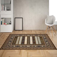 Bona Fortuna Kilim Desenli Dijital Baskı Yıkanabilir Kaymaz Taban Etnik Salon Halısı ve Yolluk(Kkahve)