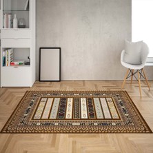 Bona Fortuna Kilim Desenli Dijital Baskı Yıkanabilir Kaymaz Taban Etnik Salon Halısı ve Yolluk(Kahve)