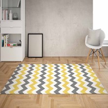 Bona Fortuna Geometrik Zigzag Desenli Dijital Baskılı Kaymaz Taban Modern Salon Halısı ve Yolluk