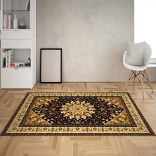 Bona Fortuna Osmanlı Motifler Desenli Dijital Baskı Yıkanabilir Kaymaz Taban Salon Halı ve Yolluk (Kahve)