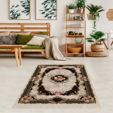 Bona Fortuna Gül Varak Desenli Dijital Baskı Yıkanabilir Kaymaz Taban Vintage Salon Halısı ve Yolluk