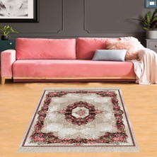 Bona Fortuna Gül Varak Desenli Dijital Baskı Yıkanabilir Kaymaz Taban Vintage Salon Halısı ve Yolluk