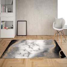 Bona Fortuna Mermer Desenli Gold Püskürtmeli Yıkanabilir Kaymaz Taban Leke Tutmaz Modern Salon Halısı ve Yollu