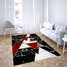 Bona Fortuna Geometrik Üçgen Desenli Dijital Baskı Yıkanabilir Kaymaz Taban Modern Salon Halısı ve Yolluk