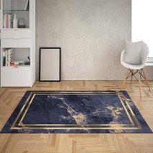 Bona Fortuna Gold Çerçeveli Dijital Baskı Yıkanabilir Kaymaz Taban Leke Tutmaz Modern Salon Halısı Yolluk