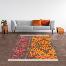 Bona Fortuna Kilim Desenli Etnik Dijital Baskı Yıkanabilir Kaymaz Taban Modern Salon Halı ve Yolluk 