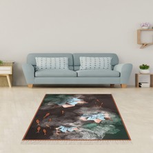 Bona Fortuna Balık Çiçek Desenli Renkli Dijital Baskılı Kaymaz Taban Modern Salon Halısı ve Yolluk