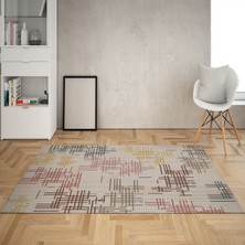 Bona Fortuna Geometrik Çizgili Dijital Baskı Yıkanabilir Kaymaz Taban Modern Salon Halısı ve Yolluk (Kahve)