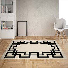 Bona Fortuna Geometrik Çerçeveli Dijital Baskı Yıkanabilir Kaymaz Taban Klasik Salon Halısı ve Yolluk