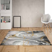 Bona Fortuna Mermer Desenli Gold Geçişli Yıkanabilir Kaymaz Taban Leke Tutmaz Modern Salon Halısı ve Yolluk