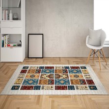 Bona Fortuna Eskitme Kilim Desenli Dijital Baskı Yıkanabilir Kaymaz Taban Vintage Salon Halısı ve Yolluk