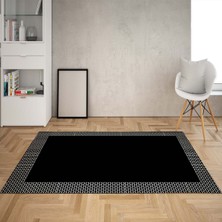 Bona Fortuna Geometrik Çerçeve Desenli Dijital Baskı Yıkanabilir Kaymaz Taban Modern Salon Halısı ve Yolluk Mavi