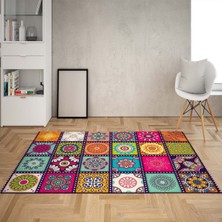 Bona Fortuna Mandala Desenli Dijital Baskı Yıkanabilir Kaymaz Taban Etnik Salon Halısı ve Yolluk