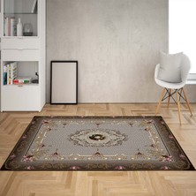 Bona Fortuna Çiçek Gül Desenli Dijital Baskı Yıkanabilir Kaymaz Taban Vintage Salon Halı ve Yolluk (Kahve)