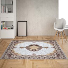 Bona Fortuna Çiçek Desenli Çiçekli Dijital Baskı Yıkanabilir Kaymaz Taban Vintage Salon Halısı ve Yolluk