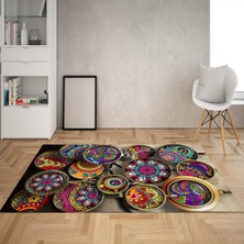Bona Fortuna Mandala Desenli Dijital Baskı Yıkanabilir Kaymaz Taban Modern Salon Halısı ve Yolluk