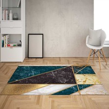 Bona Fortuna Geometrik Blok Mermer Desenli Dijital Baskı Yıkanabilir Kaymaz Taban Modern Salon Halı ve Yolluk