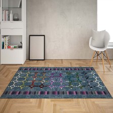 Bona Fortuna Geometrik Renk Blok Desenli Dijital Baskı Yıkanabilir Kaymaz Taban Modern Salon Halısı ve Yolluk