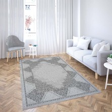 Bona Fortuna Osmanlı Motifler Desenli Dijital Baskı Yıkanabilir Kaymaz Taban Salon Halı ve Yolluk (Gri)