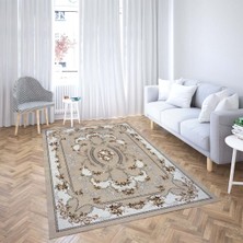Bona Fortuna Osmanlı Motifler Desenli Dijital Baskı Yıkanabilir Kaymaz Taban Klasik Salon Halısı ve Yolluk(Kahve)
