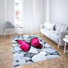 Bona Fortuna Kelebek Desenli Dijital Baskı Yıkanabilir Kaymaz Taban Modern Salon Halısı ve Yolluk