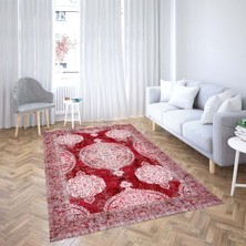 Bona Fortuna Osmanlı Motifler Desenli Dijital Baskı Yıkanabilir Kaymaz Taban Klasik Salon Halısı ve Yolluk(Krmzı)