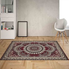Bona Fortuna Osmanlı Motifler Desenli Etnik Dijital Baskı Yıkanabilir Kaymaz Taban Eskitme Salon Halısı (Bordo)