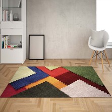 Bona Fortuna Renk Bloklu Dijital Baskı Yıkanabilir Kaymaz Taban Modern Salon Halısı ve Yolluk