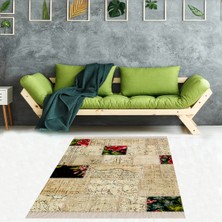 Bona Fortuna Patchwork Desenli Dijital Baskı Yıkanabilir Kaymaz Taban Etnik Salon Halısı ve Yolluk