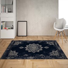 Bona Fortuna Osmanlı Desen Çerçeveli Dijital Baskı Yıkanabilir Kaymaz Taban Klasik Salon Halısı ve Yolluk (Laci)