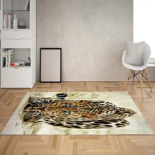 Bona Fortuna Leopar Desenli Dijital Baskı Yıkanabilir Kaymaz Taban Modern Salon Halı ve Yolluk